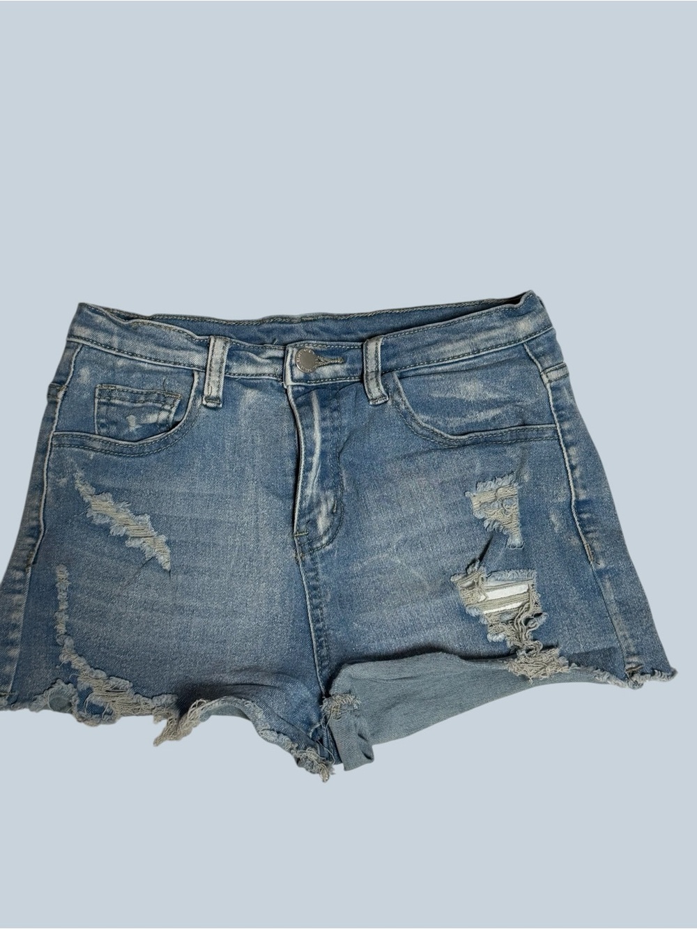 LIKE NEW!! Girls 12Y SHEIN Denim Distressed Frayed Hem Shorts - Blue